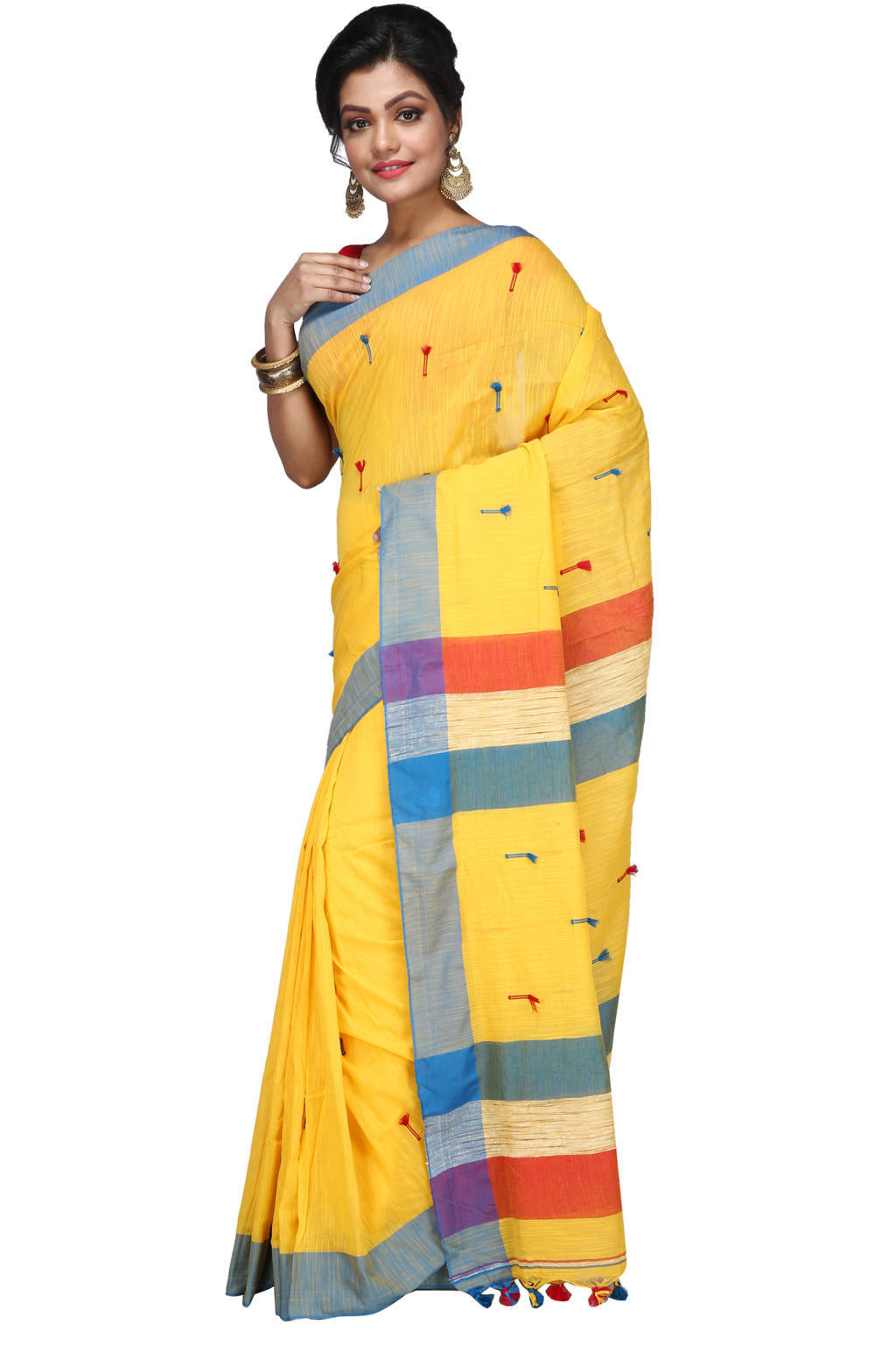 Yellow Pure Cotton Clacial Desigined Hand Loom Saree (2822)